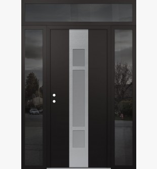 DIAMOND A9 60" X 96" BLACK/WHITE FROSTED GLASS PANEL STAINLESS STEEL RHI WITH 2 SIDELITES AND TRANSOM MIRRORED GLASS