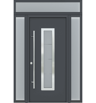MODERN FRONT STEEL DOOR ARGOS ANTRACIT/WHITE 61 1/16" X 95 11/16" RHI + SIDELITE LEFT/RIGHT + TRANSOM