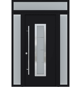 MODERN FRONT STEEL DOOR ARGOS BLACK/WHITE 61 1/16" X 95 11/16" RHI + SIDELITE LEFT/RIGHT + TRANSOM