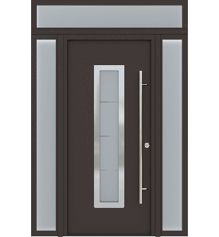 MODERN FRONT STEEL DOOR WITH 2 SIDELITES AND TRANSOM ARGOS BROWN/WHITE 61 1/16" X 95 11/16" RHI