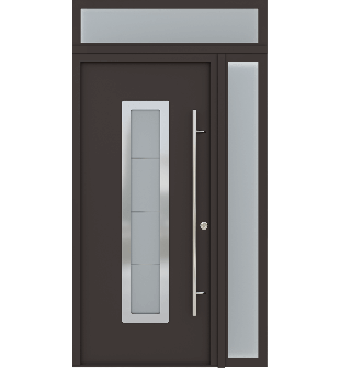 MODERN FRONT STEEL DOOR ARGOS BROWN/WHITE 49 1/4" X 95 11/16" RHI + SIDELITE RIGHT/TRANSOM