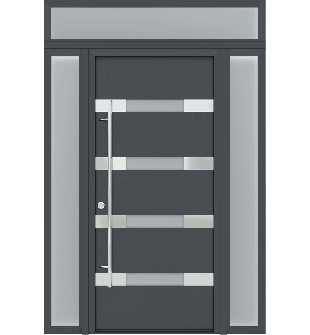 MODERN FRONT STEEL DOOR AURA ANTRACIT/WHITE 61 1/16" X 95 11/16" RHI + SIDELITE LEFT/RIGHT + TRANSOM