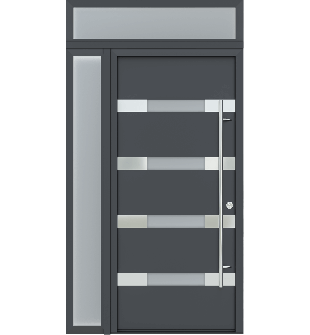 MODERN FRONT STEEL DOOR AURA ANTRACIT/WHITE 49 1/4" X 95 11/16" LHI + SIDELITE LEFT/TRANSOM