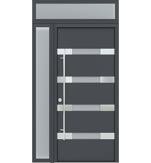 MODERN FRONT STEEL DOOR AURA ANTRACIT/WHITE 49 1/4" X 95 11/16" RHI + SIDELITE LEFT/TRANSOM