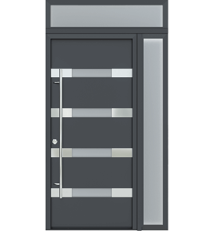 MODERN FRONT STEEL DOOR AURA ANTRACIT/WHITE 49 1/4" X 95 11/16" RHI + SIDELITE RIGHT/TRANSOM