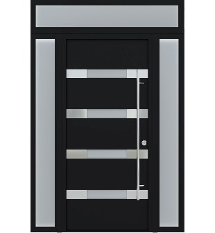 MODERN FRONT STEEL DOOR AURA BLACK/WHITE 61 1/16" X 95 11/16" LHI + SIDELITE LEFT/RIGHT + TRANSOM