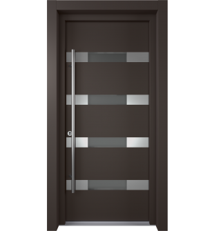 MODERN FRONT STEEL DOOR AURA BROWN/WHITE 37 7/16" X 81 11/16" RHI + HARDWARE