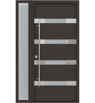 MODERN FRONT STEEL DOOR AURA BROWN/WHITE 49 1/4" X 81 11/16" RHI + SIDELITE LEFT
