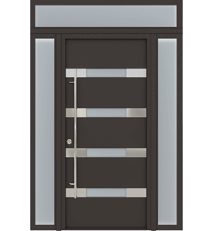 MODERN FRONT STEEL DOOR AURA BROWN/WHITE 61 1/16" X 95 11/16" RHI + SIDELITE LEFT/RIGHT + TRANSOM
