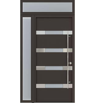 MODERN FRONT STEEL DOOR AURA BROWN/WHITE 49 1/4" X 95 11/16" LHI + SIDELITE LEFT/TRANSOM
