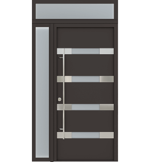 MODERN FRONT STEEL DOOR AURA BROWN/WHITE 49 1/4" X 95 11/16" RHI + SIDELITE RIGHT/TRANSOM