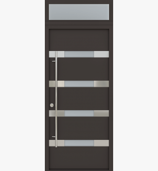 MODERN FRONT STEEL DOOR AURA BROWN/WHITE 37 7/16" X 95 11/16" RHI + TRANSOM