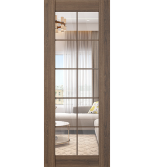 DOOR SLAB AVON 10 LITE CLEAR PECAN NUTWOOD 28" X 84" X 1 3/4" TEMPERED CLEAR GLASS