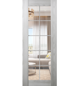 DOOR SLAB AVON 10 LITE CLEAR RIBEIRA ASH 32" X 96" X 1 3/4" TEMPERED CLEAR GLASS