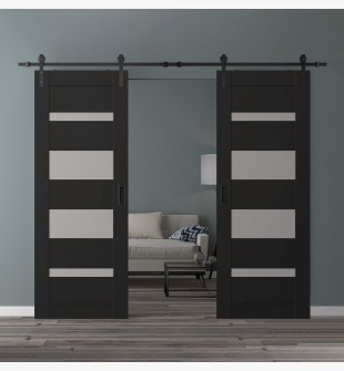 DOUBLE BARN DOOR AVON 07-01 VETRO BLACK MATTE 72" X 96" X 1 3/4" BLACK HARDWARE