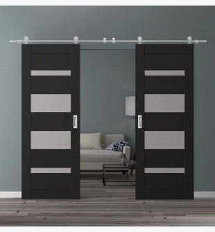 DOUBLE BARN DOOR AVON 07-01 VETRO BLACK MATTE 48" X 96" X 1 3/4" STAINLESS STEEL HARDWARE