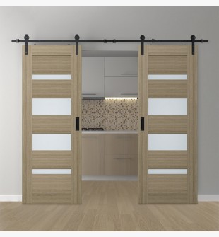 DOUBLE BARN DOOR AVON 07-01 VETRO SHAMBOR 64" X 84" X 1 3/4" BLACK HARDWARE