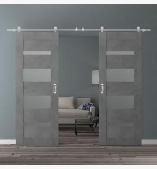 DOUBLE BARN DOOR AVON 07-01 VETRO DARK URBAN 36" X 80" X 1 3/4" STAINLESS STEEL HARDWARE
