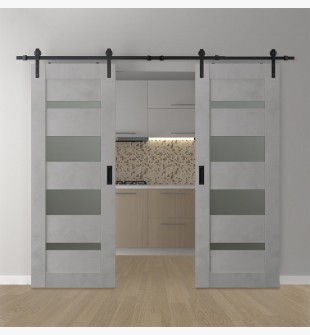 DOUBLE BARN DOOR AVON 07-01 VETRO LIGHT URBAN 64" X 96" X 1 3/4" BLACK HARDWARE