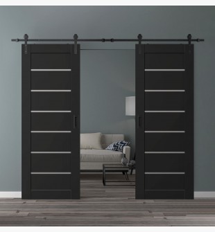 DOUBLE BARN DOOR AVON 07-02 VETRO BLACK MATTE 60" X 84" X 1 3/4" BLACK HARDWARE