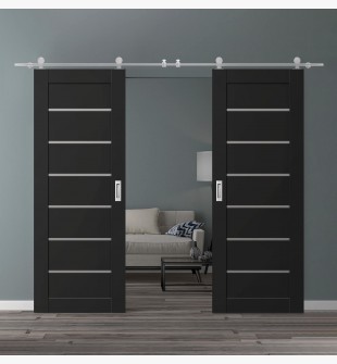 DOUBLE BARN DOOR AVON 07-02 VETRO BLACK MATTE 64" X 80" X 1 3/4" STAINLESS STEEL HARDWARE