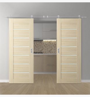 DOUBLE BARN DOOR AVON 07-02 VETRO LOIRE ASH 60" X 84" X 1 3/4" STAINLESS STEEL HARDWARE