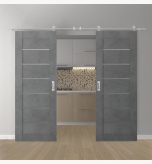 DOUBLE BARN DOOR AVON 07-02 VETRO DARK URBAN 48" X 80" X 1 3/4" STAINLESS STEEL HARDWARE