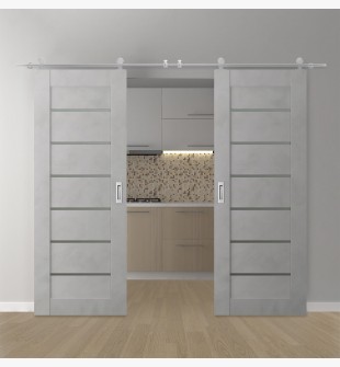 DOUBLE BARN DOOR AVON 07-02 VETRO LIGHT URBAN 48" X 80" X 1 3/4" STAINLESS STEEL HARDWARE