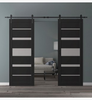 DOUBLE BARN DOOR AVON 07-03 VETRO BLACK MATTE 72" X 80" X 1 3/4" BLACK HARDWARE