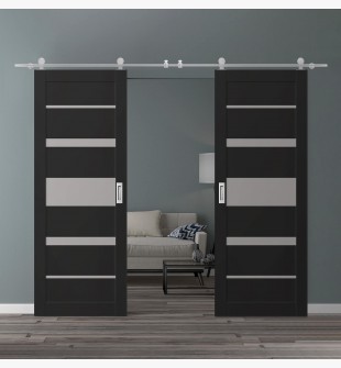 DOUBLE BARN DOOR AVON 07-03 VETRO BLACK MATTE 36" X 80" X 1 3/4" STAINLESS STEEL HARDWARE