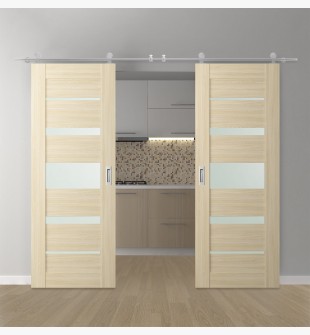 DOUBLE BARN DOOR AVON 07-03 VETRO LOIRE ASH 56" X 80" X 1 3/4" STAINLESS STEEL HARDWARE