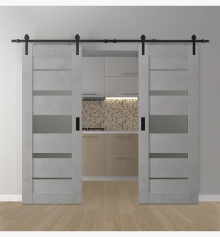 DOUBLE BARN DOOR AVON 07-03 VETRO LIGHT URBAN 56" X 84" X 1 3/4" BLACK HARDWARE