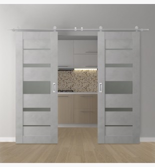 DOUBLE BARN DOOR AVON 07-03 VETRO LIGHT URBAN 64" X 84" X 1 3/4" STAINLESS STEEL HARDWARE