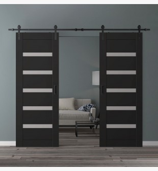 DOUBLE BARN DOOR AVON 07-04 VETRO BLACK MATTE 72" X 80" X 1 3/4" BLACK HARDWARE