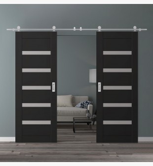 DOUBLE BARN DOOR AVON 07-04 VETRO BLACK MATTE 60" X 84" X 1 3/4" STAINLESS STEEL HARDWARE