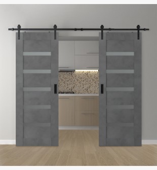 DOUBLE BARN DOOR AVON 07-04 VETRO DARK URBAN 72" X 80" X 1 3/4" BLACK HARDWARE
