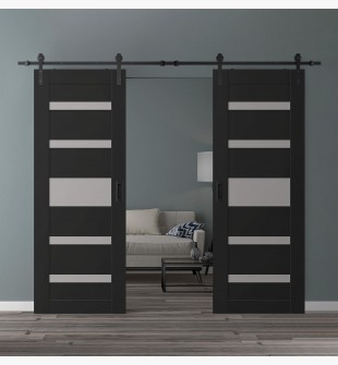 DOUBLE BARN DOOR AVON 07-05 VETRO BLACK MATTE 64" X 84" X 1 3/4" BLACK HARDWARE