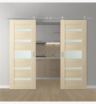 DOUBLE BARN DOOR AVON 07-05 VETRO LOIRE ASH 64" X 84" X 1 3/4" STAINLESS STEEL HARDWARE