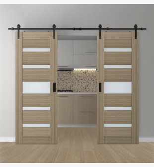 DOUBLE BARN DOOR AVON 07-05 VETRO SHAMBOR 48" X 84" X 1 3/4" BLACK HARDWARE