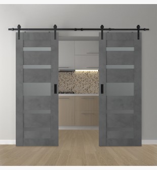 DOUBLE BARN DOOR AVON 07-05 VETRO DARK URBAN 60" X 84" X 1 3/4" BLACK HARDWARE