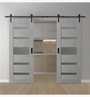 DOUBLE BARN DOOR AVON 07-05 VETRO LIGHT URBAN 56" X 96" X 1 3/4" BLACK HARDWARE