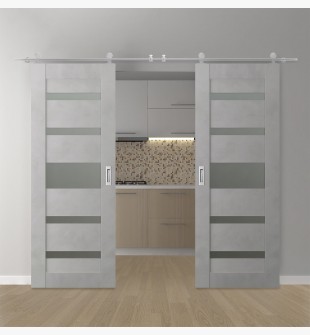 DOUBLE BARN DOOR AVON 07-05 VETRO LIGHT URBAN 64" X 80" X 1 3/4" STAINLESS STEEL HARDWARE