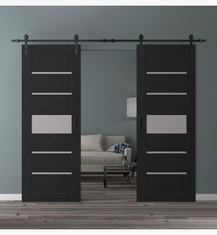 DOUBLE BARN DOOR AVON 07-06 VETRO BLACK MATTE 64" X 96" X 1 3/4" BLACK HARDWARE
