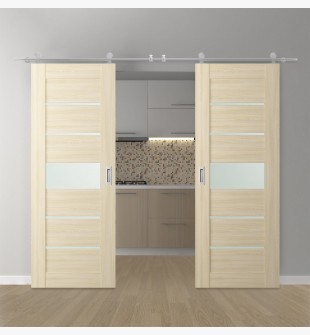 DOUBLE BARN DOOR AVON 07-06 VETRO LOIRE ASH 60" X 96" X 1 3/4" STAINLESS STEEL HARDWARE
