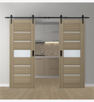 DOUBLE BARN DOOR AVON 07-06 VETRO SHAMBOR 48" X 80" X 1 3/4" BLACK HARDWARE