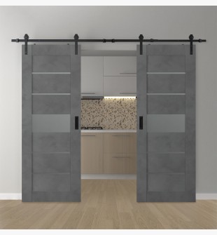 DOUBLE BARN DOOR AVON 07-06 VETRO DARK URBAN 48" X 80" X 1 3/4" BLACK HARDWARE