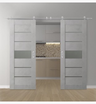 DOUBLE BARN DOOR AVON 07-06 VETRO LIGHT URBAN 60" X 80" X 1 3/4" STAINLESS STEEL HARDWARE