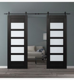 DOUBLE BARN DOOR AVON 07-07 VETRO BLACK MATTE 48" X 96" X 1 3/4" BLACK HARDWARE