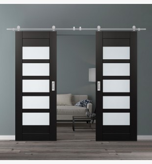 DOUBLE BARN DOOR AVON 07-07 VETRO BLACK MATTE 48" X 84" X 1 3/4" STAINLESS STEEL HARDWARE