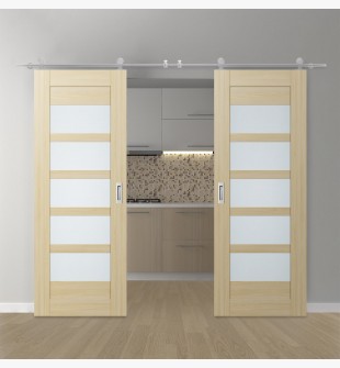 DOUBLE BARN DOOR AVON 07-07 VETRO LOIRE ASH 56" X 96" X 1 3/4" STAINLESS STEEL HARDWARE